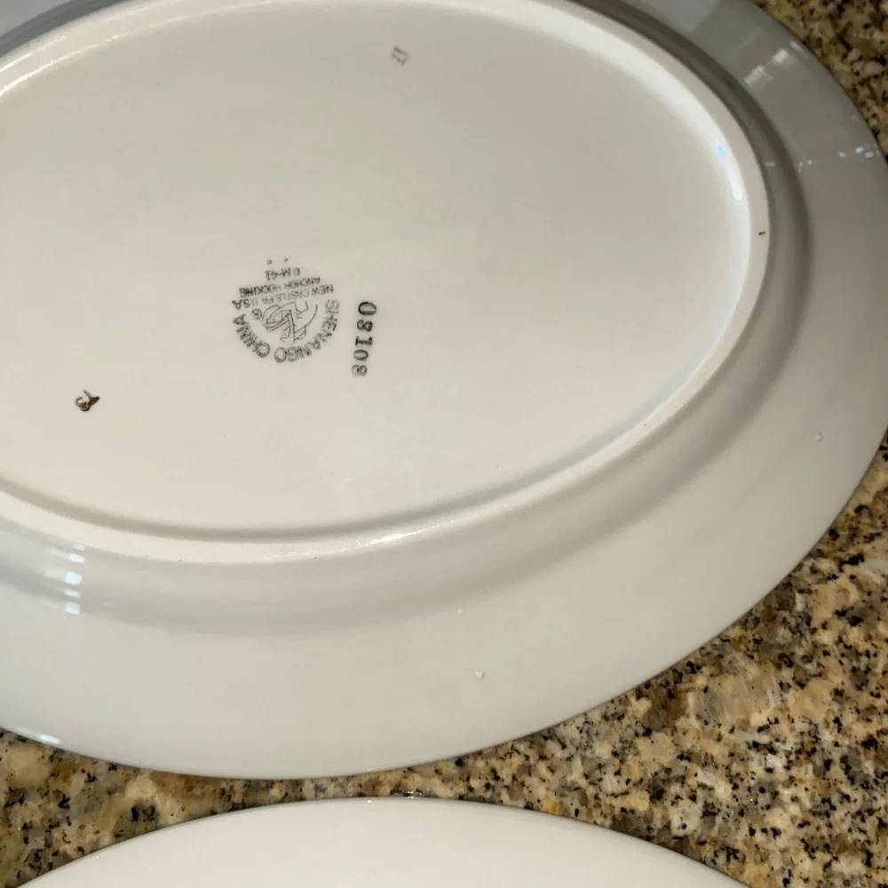 2 Mid Century Modern Shenango China Grecian Gold Black Band Oval Plates 12”x 9.5